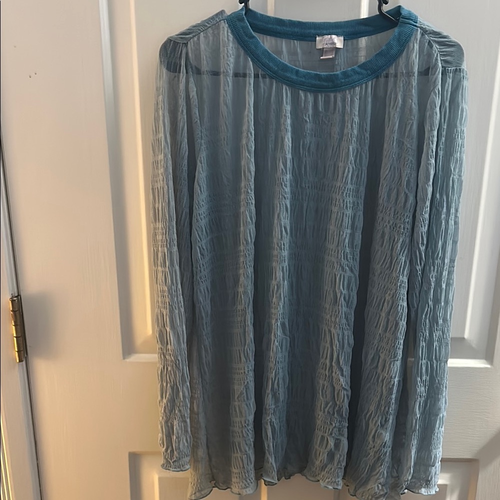 LOGO Layers Sheer Moss Green Long Sleeve Top